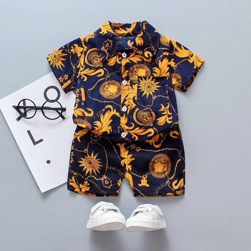 2 Piece Navy Boys Set w/ Gold Print