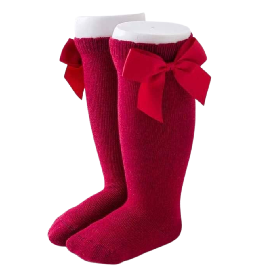 Knee High Bow Socks *Cranberry*