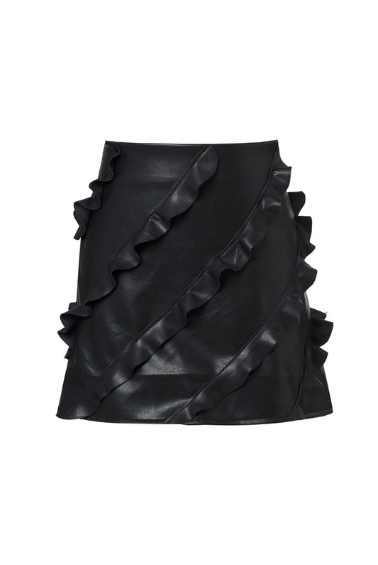 Asymmetrical Ruffle Faux Leather Mini Skirt